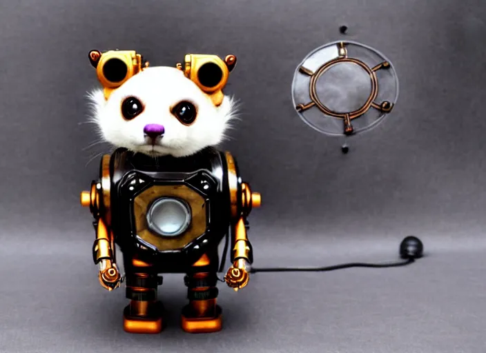 Image similar to futuristic steampunk ferret - shaped pet - robot, steampunk ferret - inspired robot, borderlands - inspired ferret - shaped robot