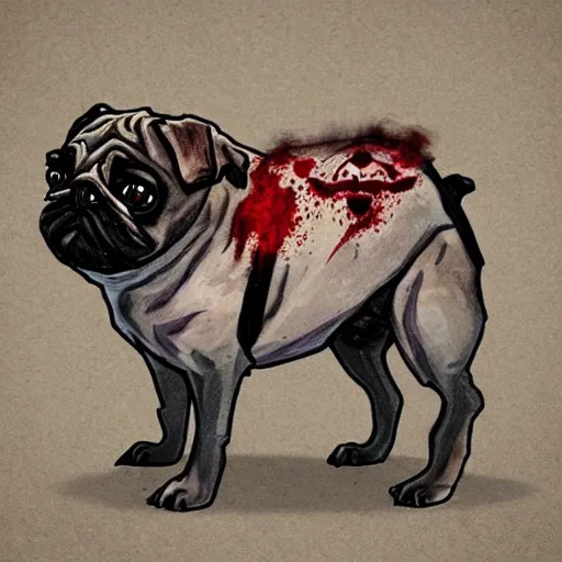Prompt: a zombie pug, dog,