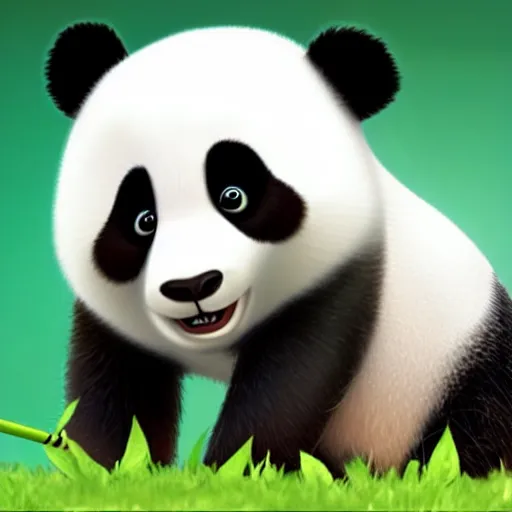 Image similar to a panda is mowing the lawn with a mowing machine, pixar