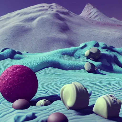 Image similar to a realistic planet made of candy with sea of milk and chocolate mountains, super realistic, unreal engine, octane render, 8 k