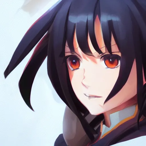 Image similar to megumin from konosuba, closeup portrait art by greg rutkowski