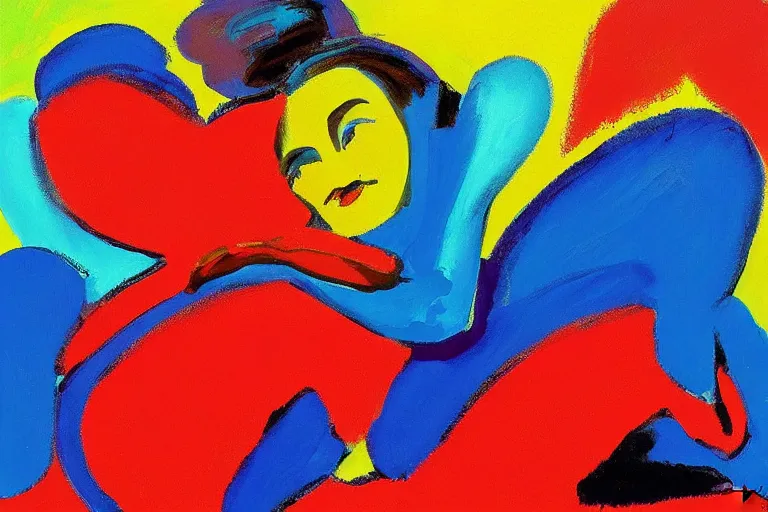 Prompt: a beautiful girl relaxing on a cloud by peter max, portrait,