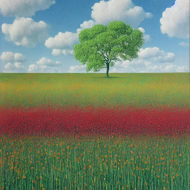 Image similar to kaali in distance looking at you in beautiful meadow of flower, detailed painting by rene magritte