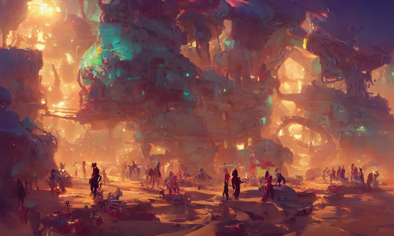 Prompt: zouk bazaar egypt wonderland greeble tent multicolor official fanart behance hd artstation by jesper ejsing, by rhads, makoto shinkai and lois van baarle, ilya kuvshinov, rossdraws cartoon vibrant