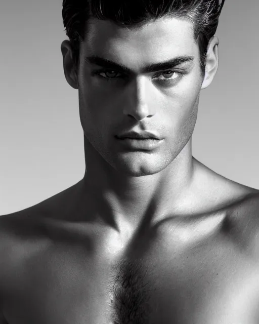 Prompt: sean o'pry deep looking into the camera, defined cheekbones, herculean, bulging muscular figure, beautiful gigachad, soft lighting, highly detailed face, sharp focus, photo by herb ritts