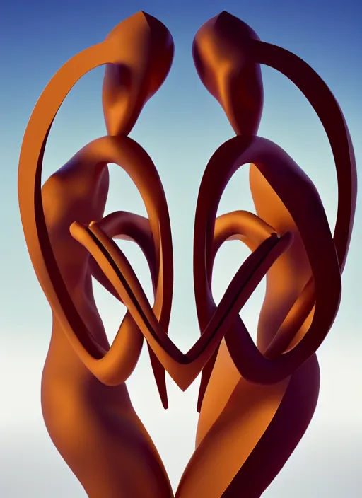 Prompt: art by santiago calatrava and salvador dali, perfectly centered symmetrical balanced male and female portrait of man and woman in love sharing one heart. high coherence ; 3 d render 8 k octane ultra hd
