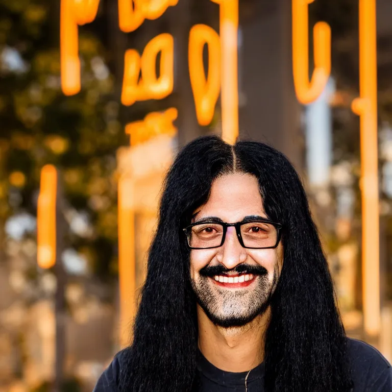 Image similar to A photo of Emperor Kuzco!!!!!!!!!!!!!!!! with his black long hair, face shaved and smiling with confidence. Portrait by Terry Richardson. Golden hour. 8K. UHD. Bokeh.