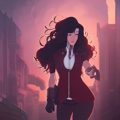 Prompt: “asami sato from the legend of korra, dieselpunk city, evening time, ambient lighting, 4k, anime key visual, lois van baarle, ilya kuvshinov, rossdraws, artstation”