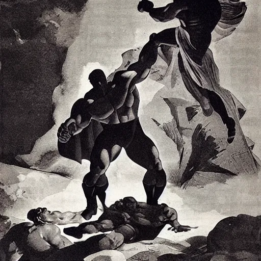 Prompt: inspiring superhero. tough guy big fist. darkness and depth. strong linework vectorized and flattened ; illustrated by goya goya,,,,,,, by artemisia gentileschi, by theodore gericault,