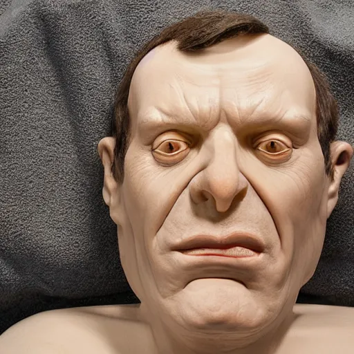 Image similar to close - up of a new sculpture by ron mueck, studio photo