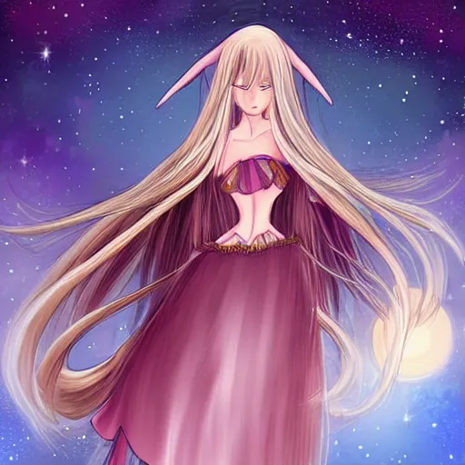 Prompt: digital painting of a long hair anime lady ELF dancing in the moonlight l by Sakimichan