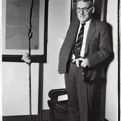 Prompt: a rutgers university president looking wistfully at a golden cane mounted on the wall of his office, 1 9 2 8