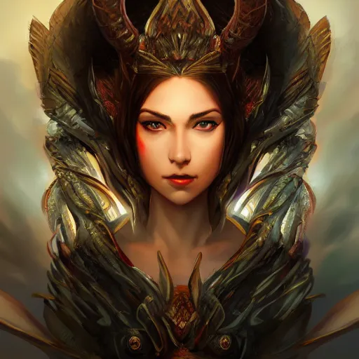 Prompt: stunning comic book style portrait painting of a dragon goddess, perfect eyes, wide view, in the style of WLOP, 8k masterpiece, cinematic lighting, pristine clean design, high fantasy, insanely detailed, atmospheric,