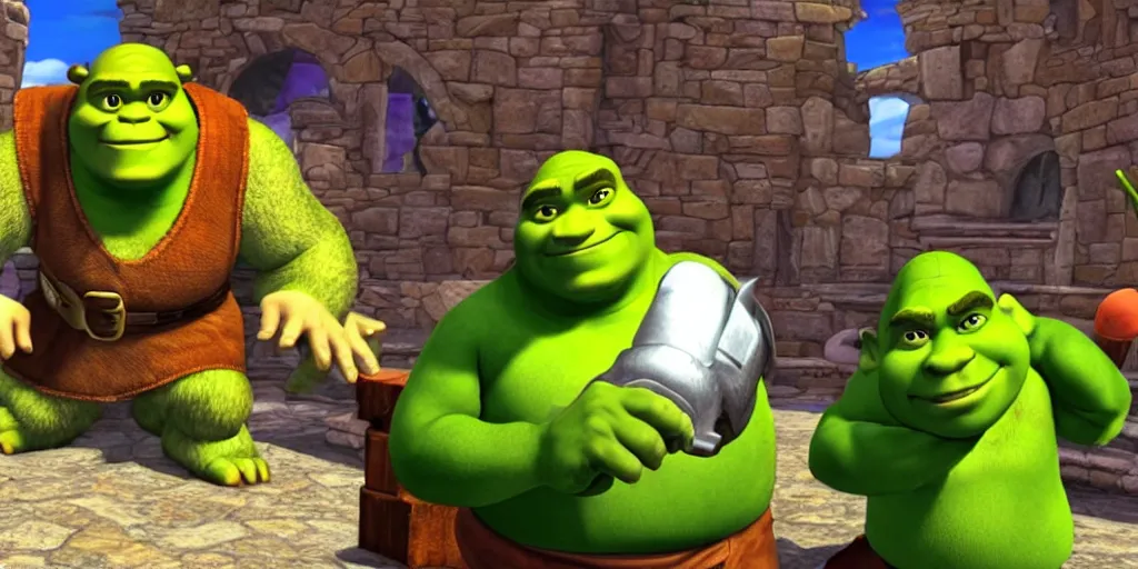 Prompt: Shrek playing super smash brothers