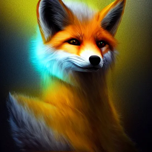 Prompt: digital yellow and white and yellow fox, retrowave palette, digital world, highly detailed, electric breeze, anatomically correct vulpine, synth feel, fluffy face, ear floof, flowing fur, super realism, accurate animal imagery, 4 k digital art