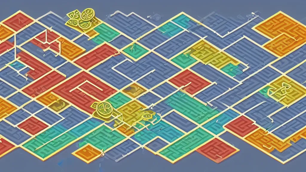 Image similar to sketched seasonable change isometric puzzle game, intricate design change