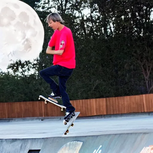 Image similar to tony hawk , skating in front of the moon