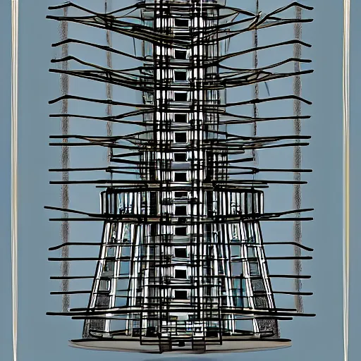 Image similar to digital artwork version of the wired mechanical tower of babel