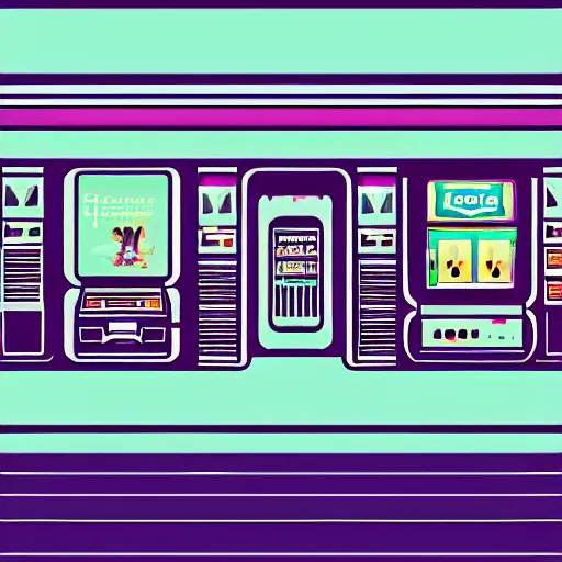 Image similar to art deco vaporwave illustration of a gaming store in a mall in pastel colors