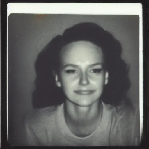 Prompt: a Polaroid photo selfie of an attractive young woman standing alone