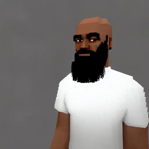 Image similar to MC Ride from Death Grips in Minecraft village, 3D render