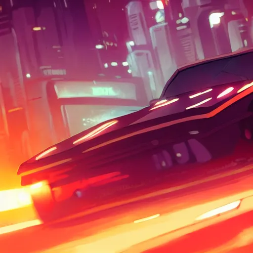 Image similar to Ridley Scott as the Rick Deckard, Ridley Scott in a Bladerunner car, ambient lighting, 4k, anime key visual, lois van baarle, ilya kuvshinov, rossdraws, artstation