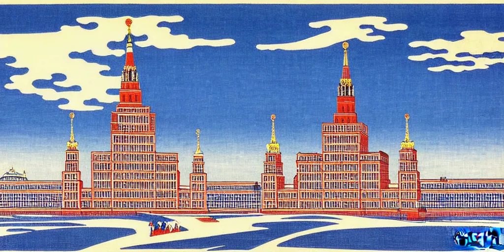 Image similar to moscow state university main building by katsushika hokusai