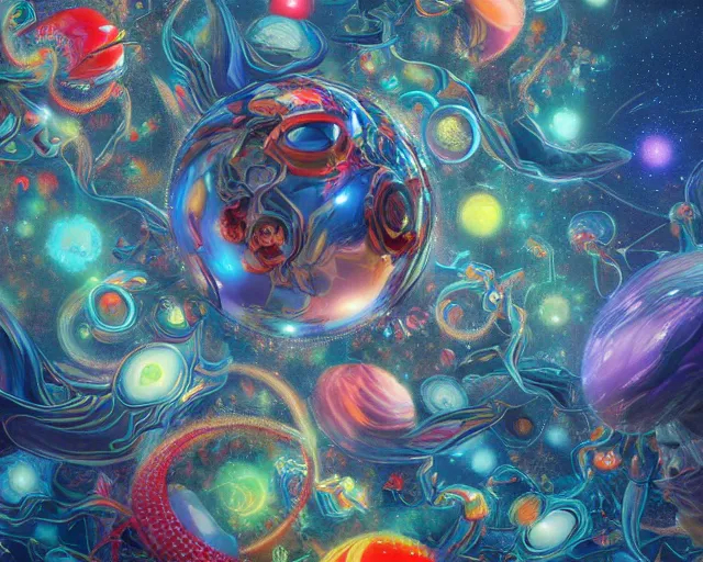 Prompt: multiversal rgb universe depicted by James Jean, award winning, super nova 🐙, octane render, massive scale, interstellar, high-quality, 4k