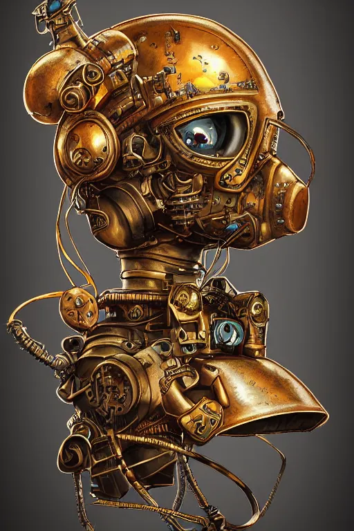 Image similar to steampunk helmet fantasy art mask robot ninja stylized digital illustration sharp focus, elegant intricate digital painting artstation concept art global illumination ray tracing advanced technology chaykin, howard