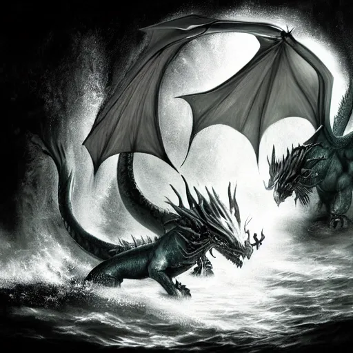 Prompt: dragon made of clear flowing water, epic fantasy concept art, chiaroscuro