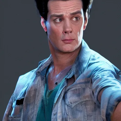 Image similar to hyperrealistic film still of ace ventura as dirt harry, stunning 3 d render, inspired by istvan sandorfi & greg rutkowski & unreal engine, perfect symmetry, dim volumetric cinematic lighting, 8 k octane comprehensive render, extremely hyper - detailed, incredibly lifelike attributes, intricate, real flesh texture, masterpiece, artstation, stunning,