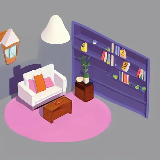 Prompt: a chubby cute room, 3 d illustration, isometric, 1 0 0 mm, studio lighting