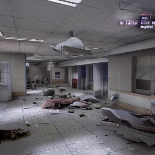 Image similar to destroyed hospital interior unreal engine detailed