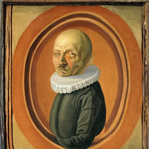 Image similar to portrait of a living human-like quarks, painted in the 17th century