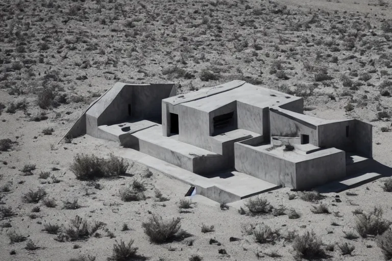 Image similar to desolate futuristic house in the middle of the desert, dramatic, desolate, award winning, high detailed