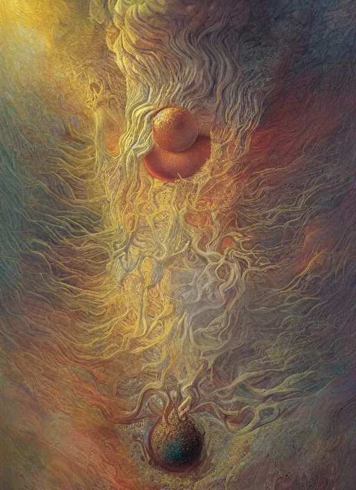 Prompt: abiogenesis, by ernst haeckel and agostino arrivabene and robert hooke and joaquin sorolla, rule of thirds, antediluvian, vivid colours, atmospheric, digital painting, artstation, concept art, smooth, soft focus, negative space, illustration, digital painting