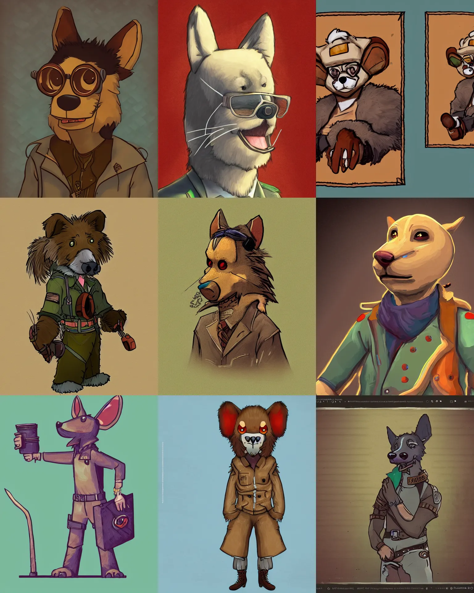 Prompt: illustration of a fursuiter, in the style of the portraits of the pc game disco elysium