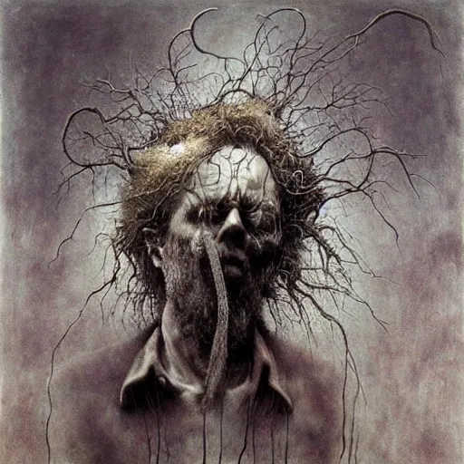 Image similar to tom waits by beksinski