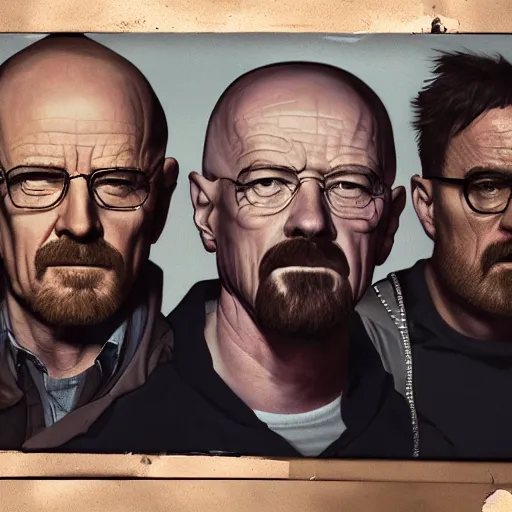 Prompt: breaking bad cast but younger, oil painting, octane render, 1 9 8 0 s camera, portrait