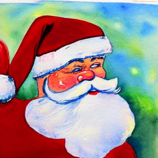 Image similar to a watercolor painting of santa claus