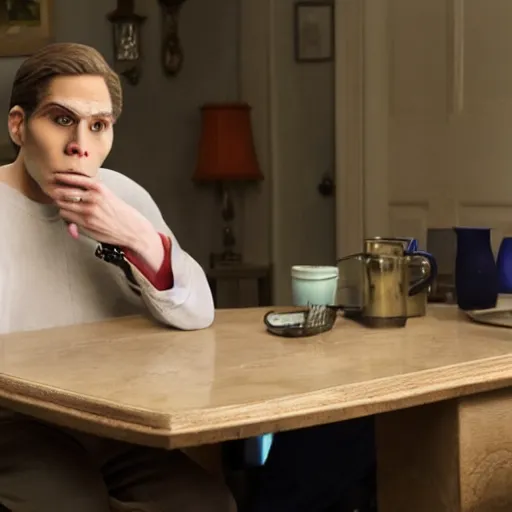 Image similar to Live Action Still of Jerma in Weekend at Bernie's, real life, hyperrealistic, ultra realistic, realistic, highly detailed, epic, HD quality, 8k resolution, body and headshot, film still