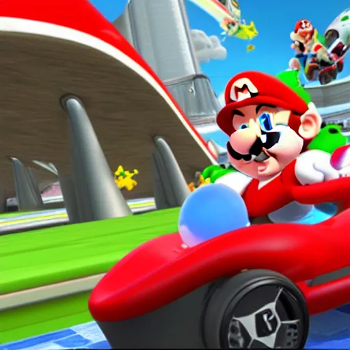 Prompt: Dababy car in Mario kart game screenshot