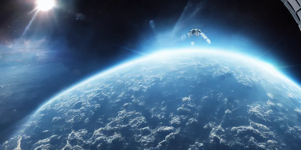 Prompt: buryat astronaut above the blue planet. cinematic. 4 k. hyper detailed. hyper realistic. epic lighting