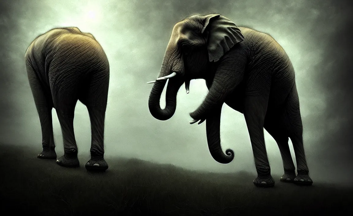 Prompt: epic professional digital art of hungry carnivorous elephant, moody atmospheric lighting, intricate, foreboding, detailed, by leesha hannigan, ayne haag, reyna rochin, ignacio fernandez rios, mark ryden, iris van herpen, artstation, cgsociety, epic, stunning, gorgeous, much wow, cinematic, masterpiece.