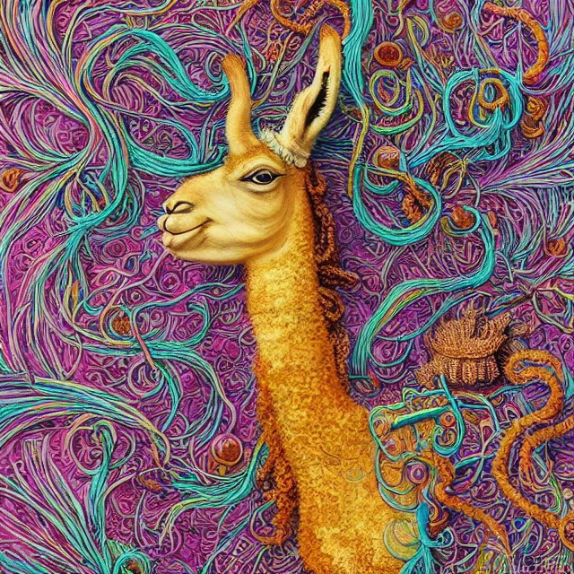 Prompt: llama with dreadlocks, colorful, detailed by ernst haeckel, james jean, mandy jurgens