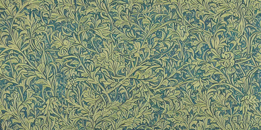 Prompt: wallpaper designed by william morris patterned with various pokemon