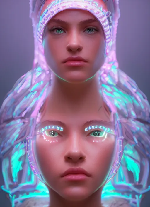 Image similar to glowwave girl portrait, hyper detailed, 3 / 4 shot, digital art, trending in artstation, cinematic lighting, studio quality, smooth render, unreal engine 5 rendered, octane rendered, art style by klimt and nixeu and ian sprigger and wlop and krenz cushart, none crop, full face