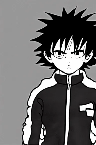 Prompt: attractive little boy wearing an ninja suit, black and white artwork made by kentaro miura and yoshihiro togashi