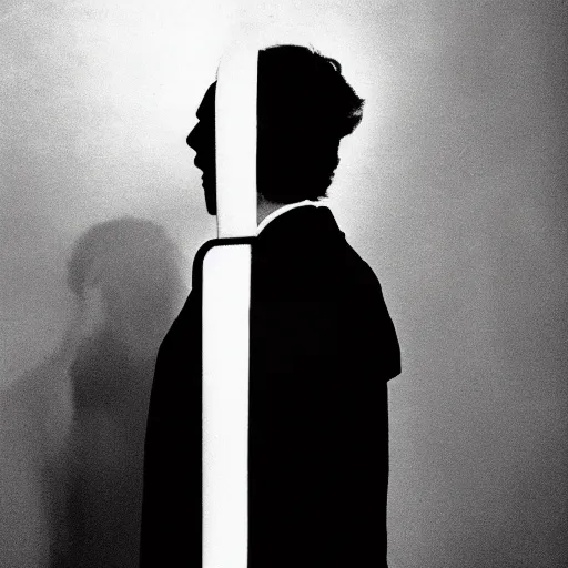 Image similar to a long shot, black & white studio photographic portrait of doctor who, dramatic backlighting, 1 9 9 3 photo from life magazine,