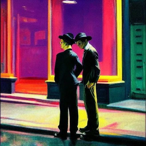 Prompt: night color flash portrait photography of punks on the lower east side by edward hopper, colorful!!, nighttime!, raining!